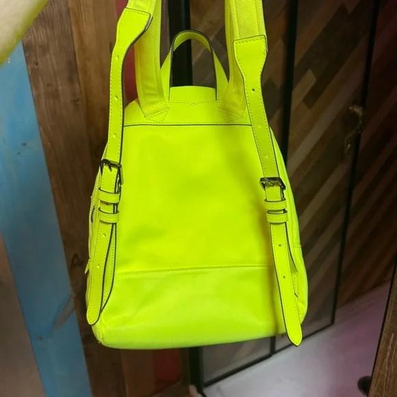 Kate Spade Neon Yellow Mini Backpack | Nylon Leather Trim | Bold Statement BAG - Picture 6 of 11